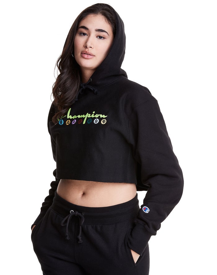 Champion Hoodie Dames - Zwart - Reverse Weave Cropped Cut-Off Akatsuki Dots ( 523690-TLI )